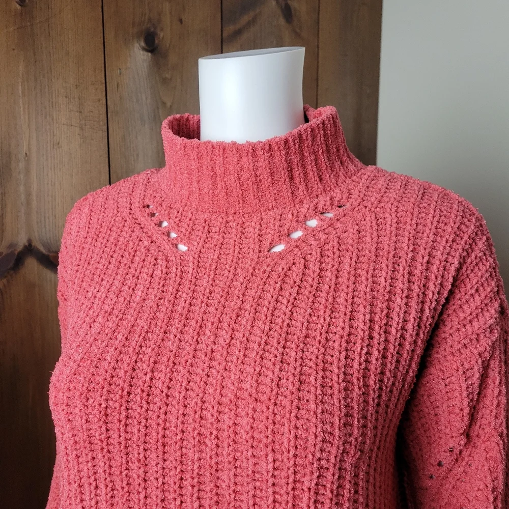 Maurices Chenille Coral Mock Neck Open Weave Sweater - Picture 4 of 12